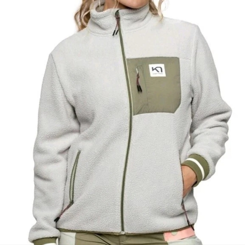 Kari Traa Rothe Midlayer Cream Fleece Full Zip Jacket + Knit Hat S